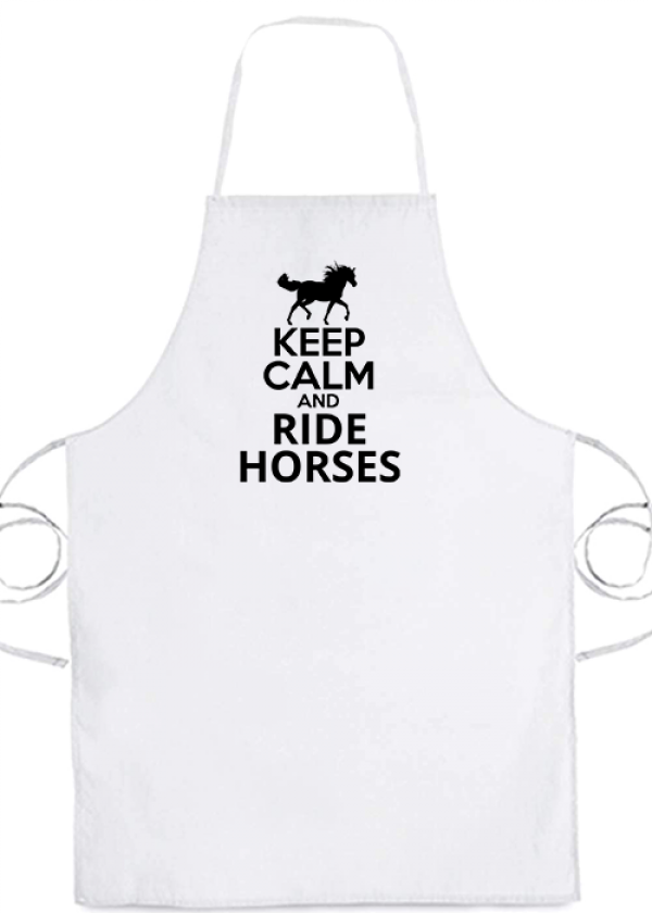 Kötény Keep calm and ride horses lovas fehér