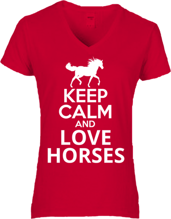 Keep calm and love horses női póló piros