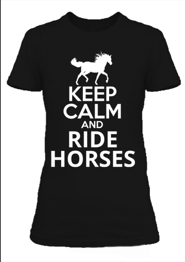 Keep calm and ride horses lovas női póló fekete