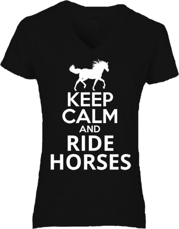 Keep calm and ride horses női póló fekete