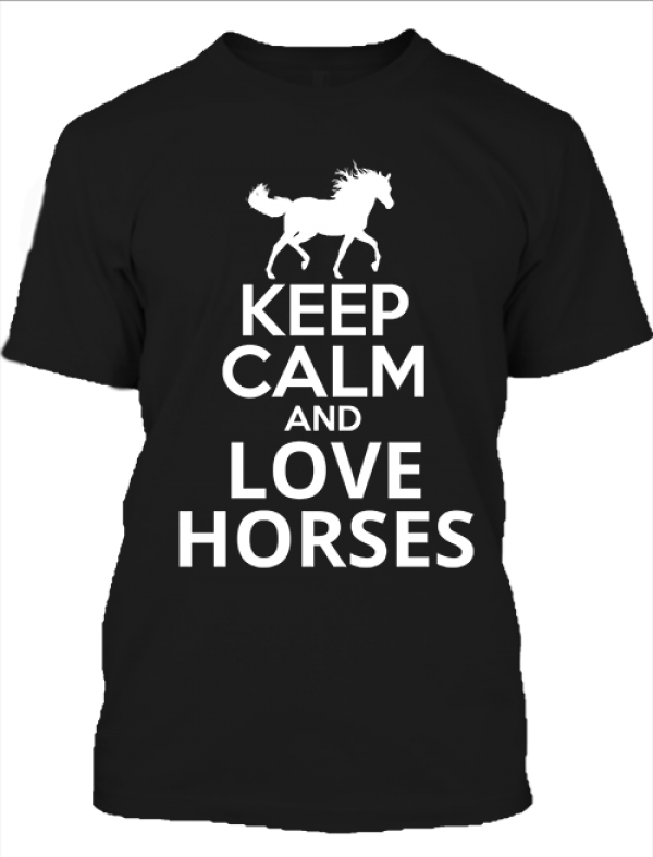 Keep calm horses lovas férfi póló fekete