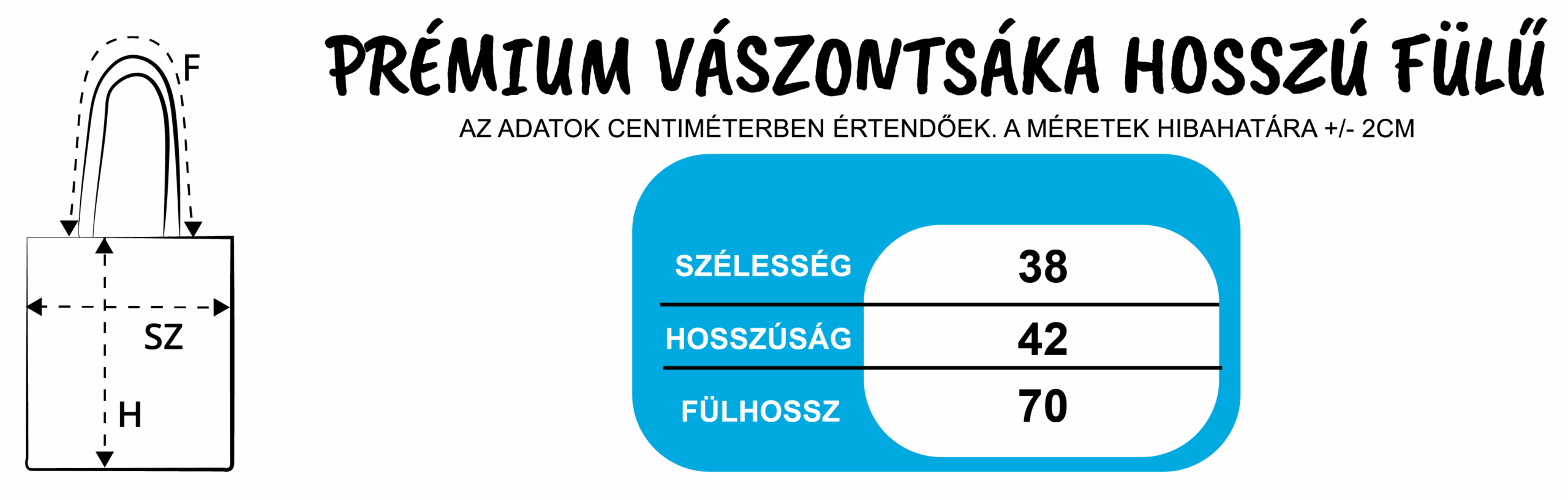 Prémium vászontáska hosszú fülű mérettáblázat-11