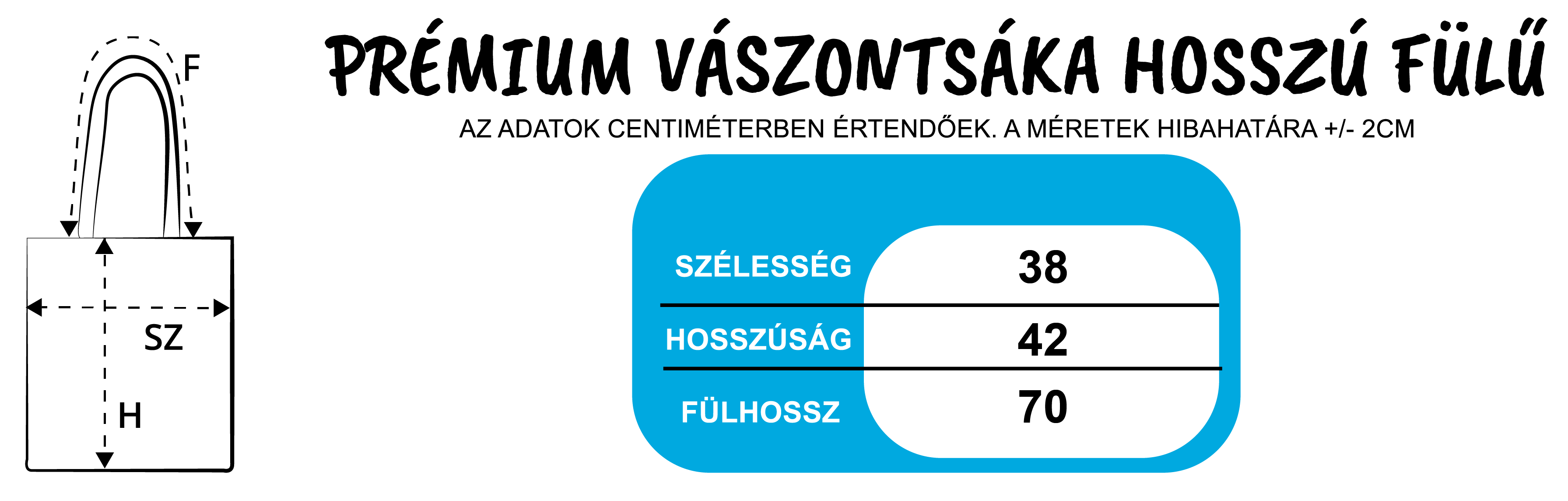 Prémium vászontáska hosszú fülű mérettáblázat-11