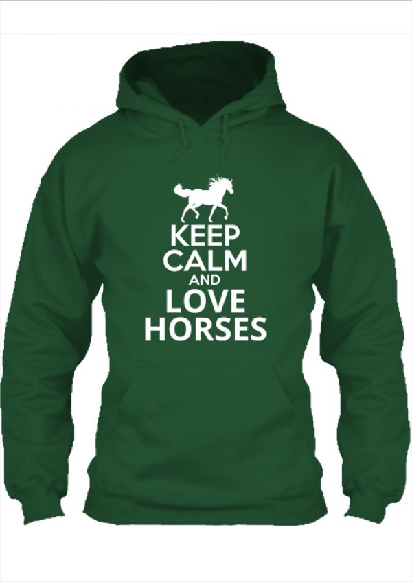 Pulóver Keep calm and love horses lovas sötétzöld