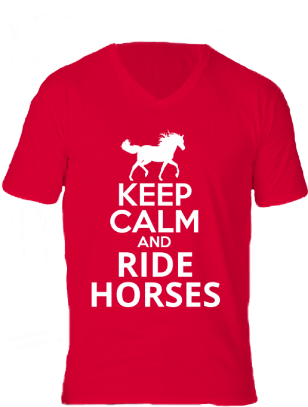 Póló Keep calm and ride horses lovas piros