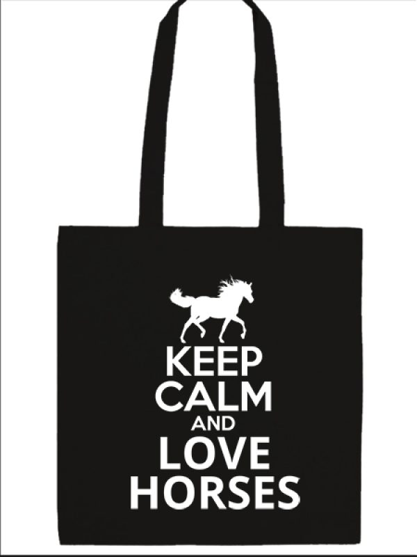Táska Keep calm and love horses fekete