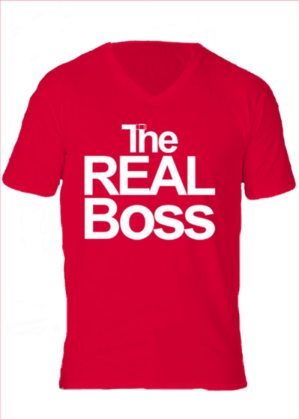 Férfi V nyakú póló The real boss piros