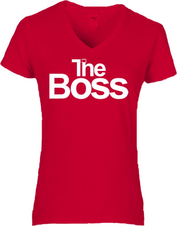 Női V nyakú póló The boss piros