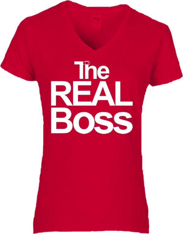 Női V nyakú póló The real boss piros