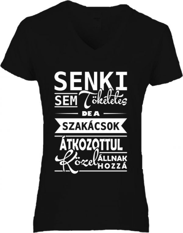 Női V nyakú póló Tökéletes szakácsok fekete