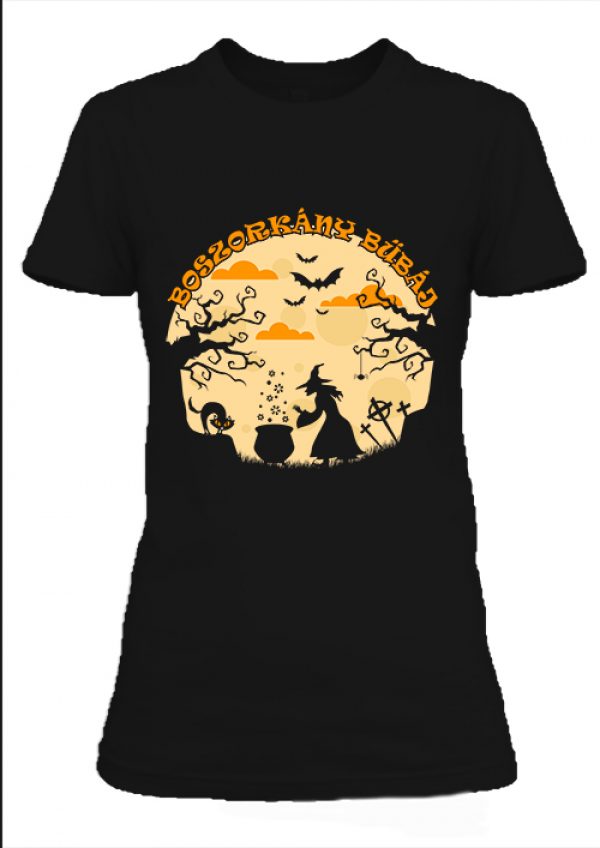 Női póló Halloween boszorkány bűbáj fekete