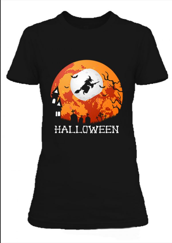 Női póló Halloween boszorkány fekete