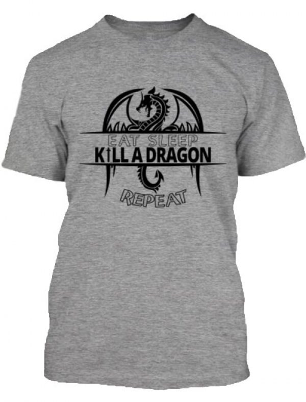 Férfi póló eat sleep kill a dragon repeat szürke