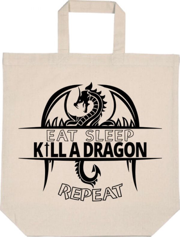 Táska rövid fülű eat sleep kill a dragon repeat natúr