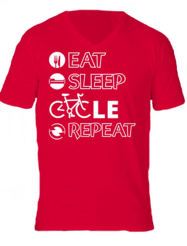 Férfi V nyakú póló eat sleep cycle repeat piros