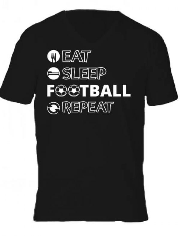 Férfi V nyakú póló táska eat sleep football repeat fekete