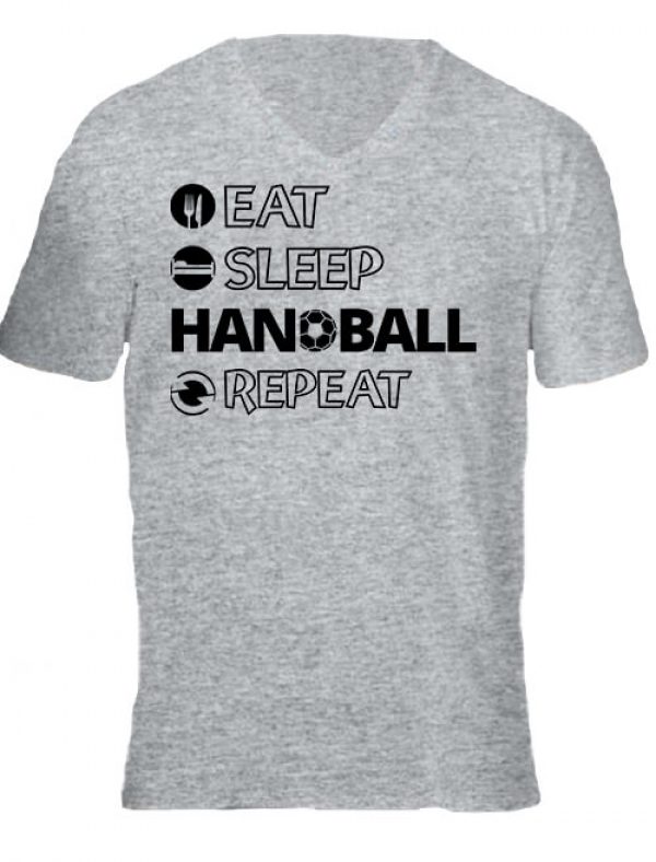 Férfi V nyakú póló eat sleep handball repeat szürke