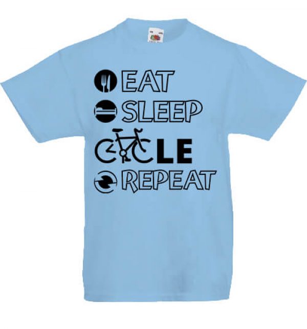 Gyerek póló eat sleep cycle repeat égkék