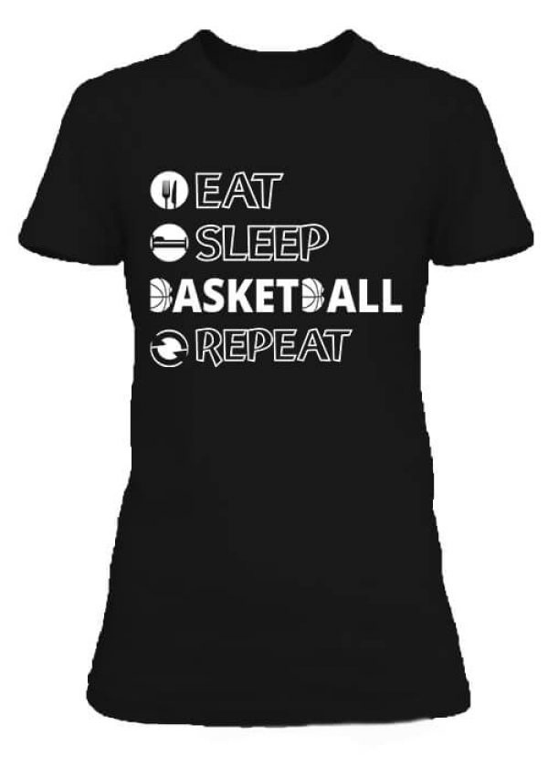 Női póló eat sleep kill basketball repeat fekete