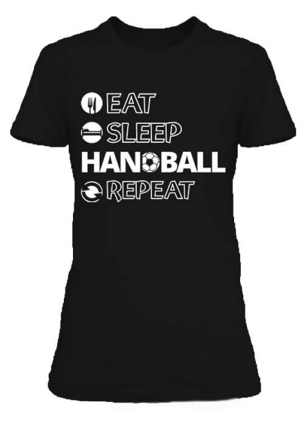 Női póló eat sleep handball repeat fekete