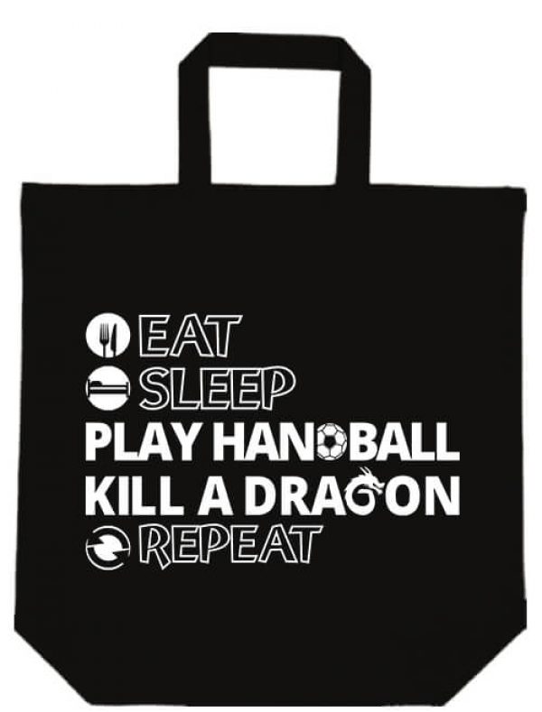 Rövid fülű táska eat sleep play handball repeat fekete