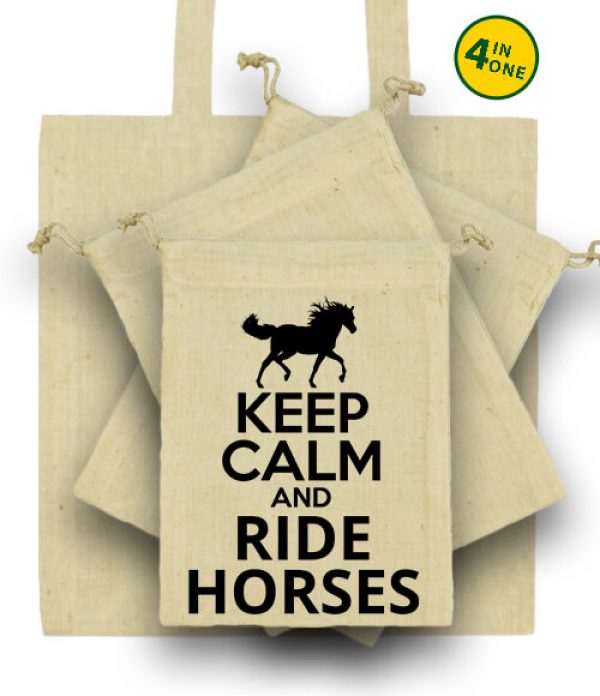 Táska szett Keep calm and ride horses lovas natúr