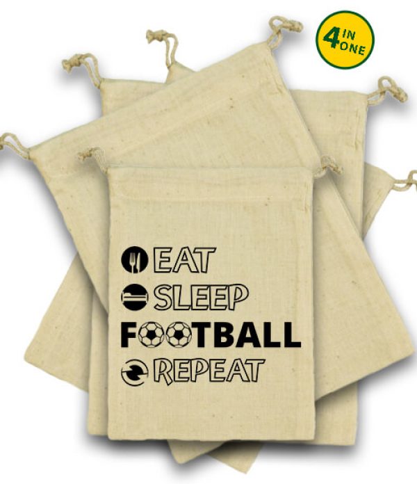 Vászonzacskó szett eat sleep football repeat natúr