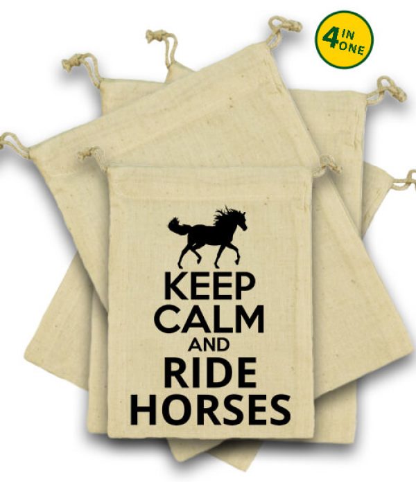 Vászonzacskó szett Keep calm and ride horses lovas natúr
