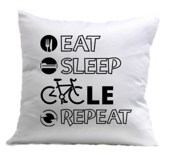 Párna Eat sleep cycle repeat fehér