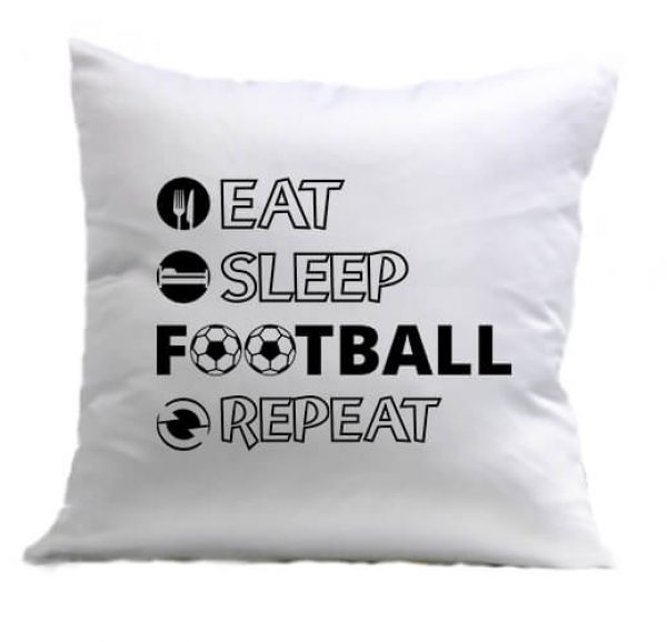 Párna Eat sleep football repeat fehér