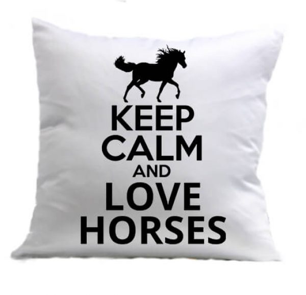Párna Keep calm and love horses lovas fehér