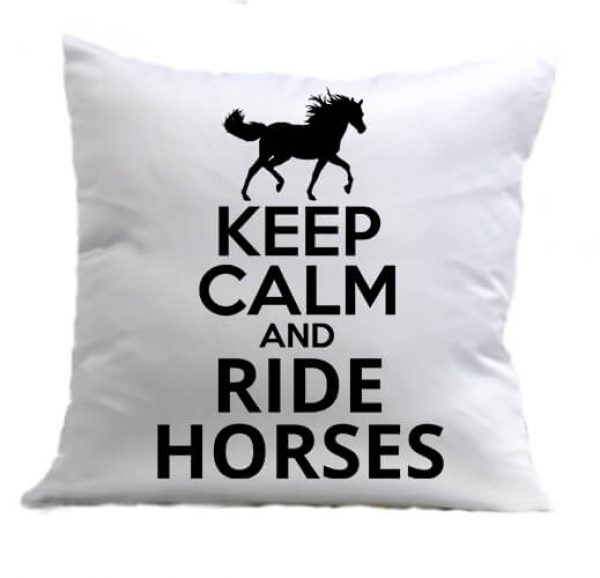 Párna Keep calm and ride horses lovas fehér