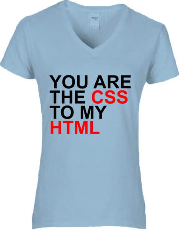 Női V nyakú póló You are the CSS to my HTML világoskék