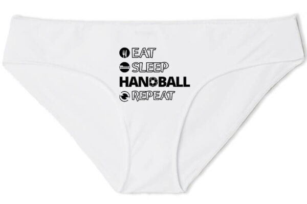 Női bugyi Eat sleep handball repeat fehér