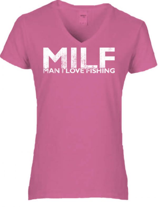 Női v nyakú póló milf fishing sötét rózsaszín