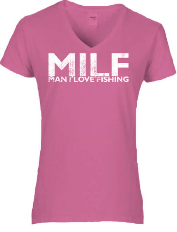 Női v nyakú póló milf fishing sötét rózsaszín