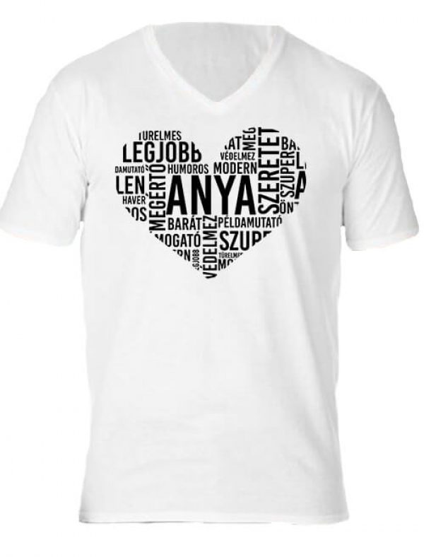 Férfi v nyakú póló anyai szív fehér