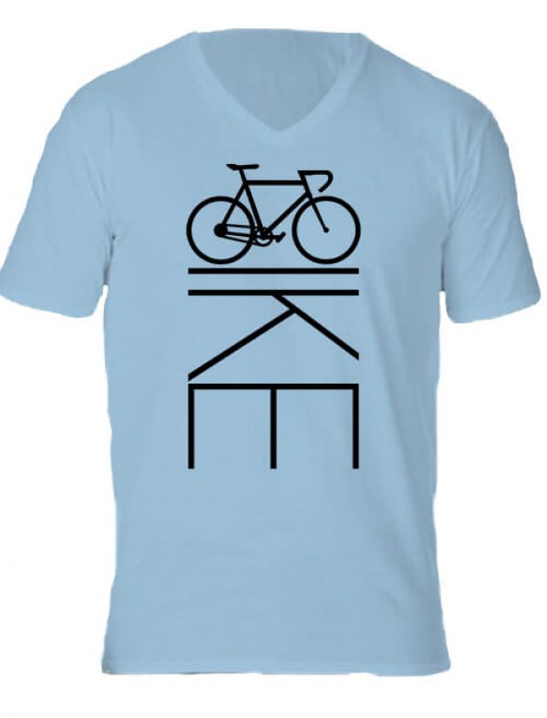 Férfi V nyakú póló Bicikli kerékpár világoskék