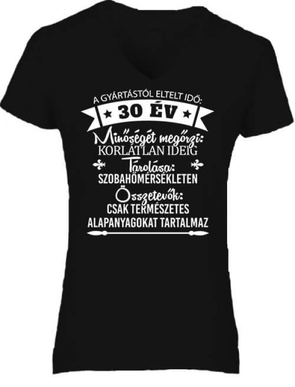 Női V nyakú póló 30 éves születésnap fekete