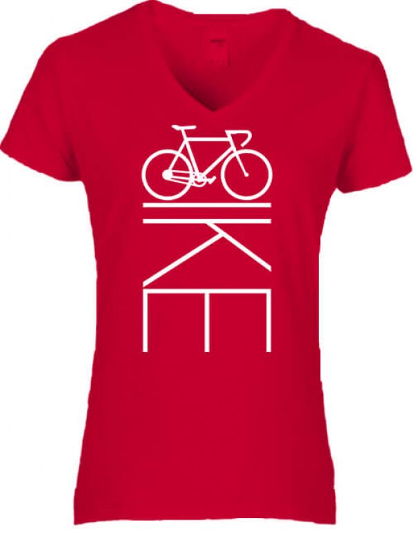 Női V nyakú póló Bicikli kerékpár piros