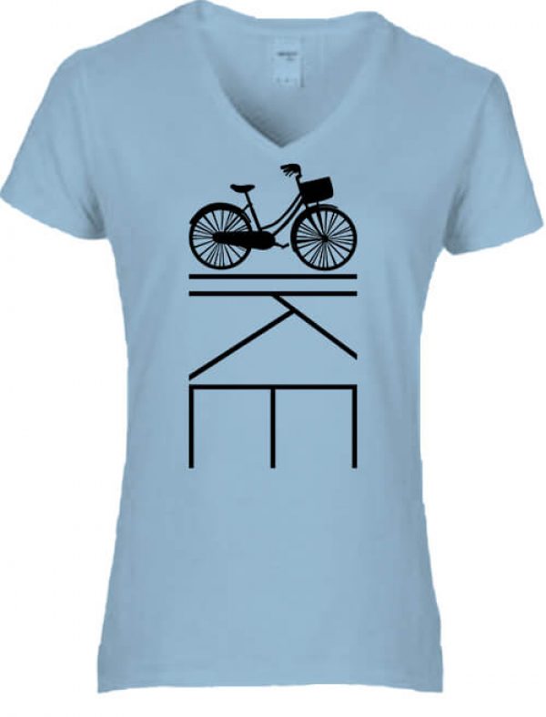 Női V nyakú póló Kerékpár bringa világoskék