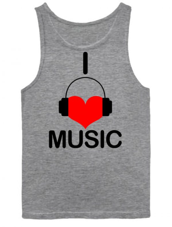 Férfi ujjatlan póló I love music szürke