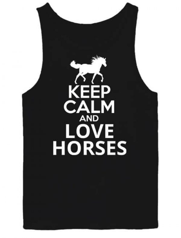 Férfi ujjatlan póló Keep calm and love horses lovas fekete