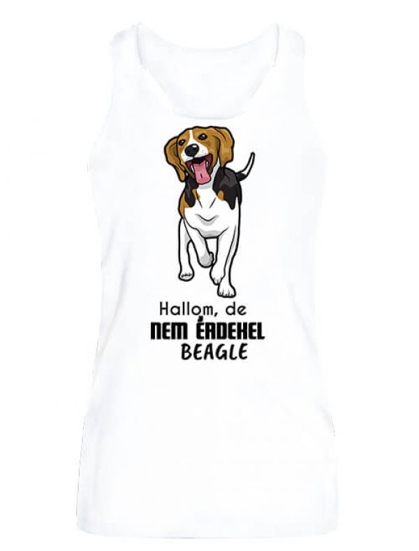 Női ujjatlan póló Hallom de nem érdekel beagle fehér