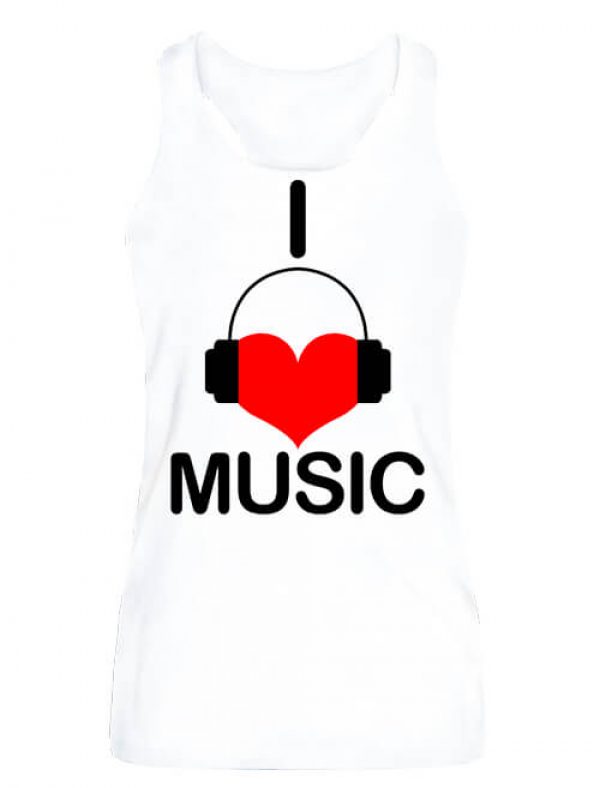 Női ujjatlan póló I love music fehér