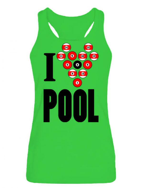 Női ujjatlan póló I love pool billiárd lime
