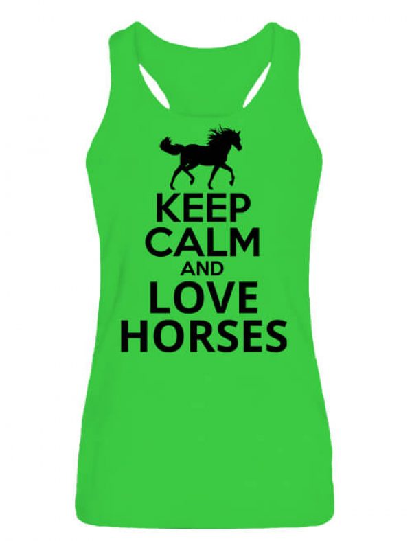 Női ujjatlan póló Keep calm and love horses lovas lime