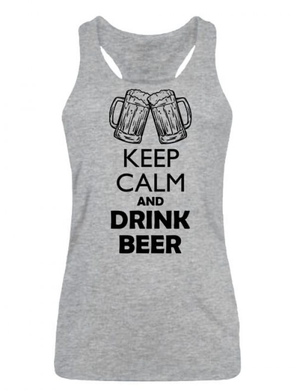 Női ujjatlan póló Keep calm beer sör szürke