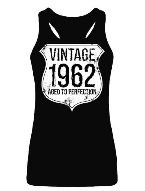 Női ujjatlan póló Vintage 1962 szülinapos fekete