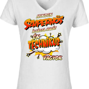 Szuperhős technikus – Női V nyakú póló